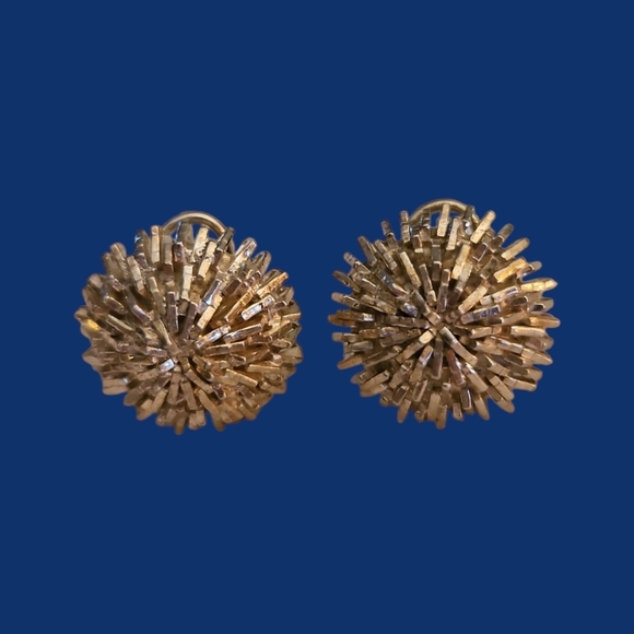 Vintage Mexican Sterling Silver Jagged Atomic Starburst Omega Earrings - Picture 1 of 10